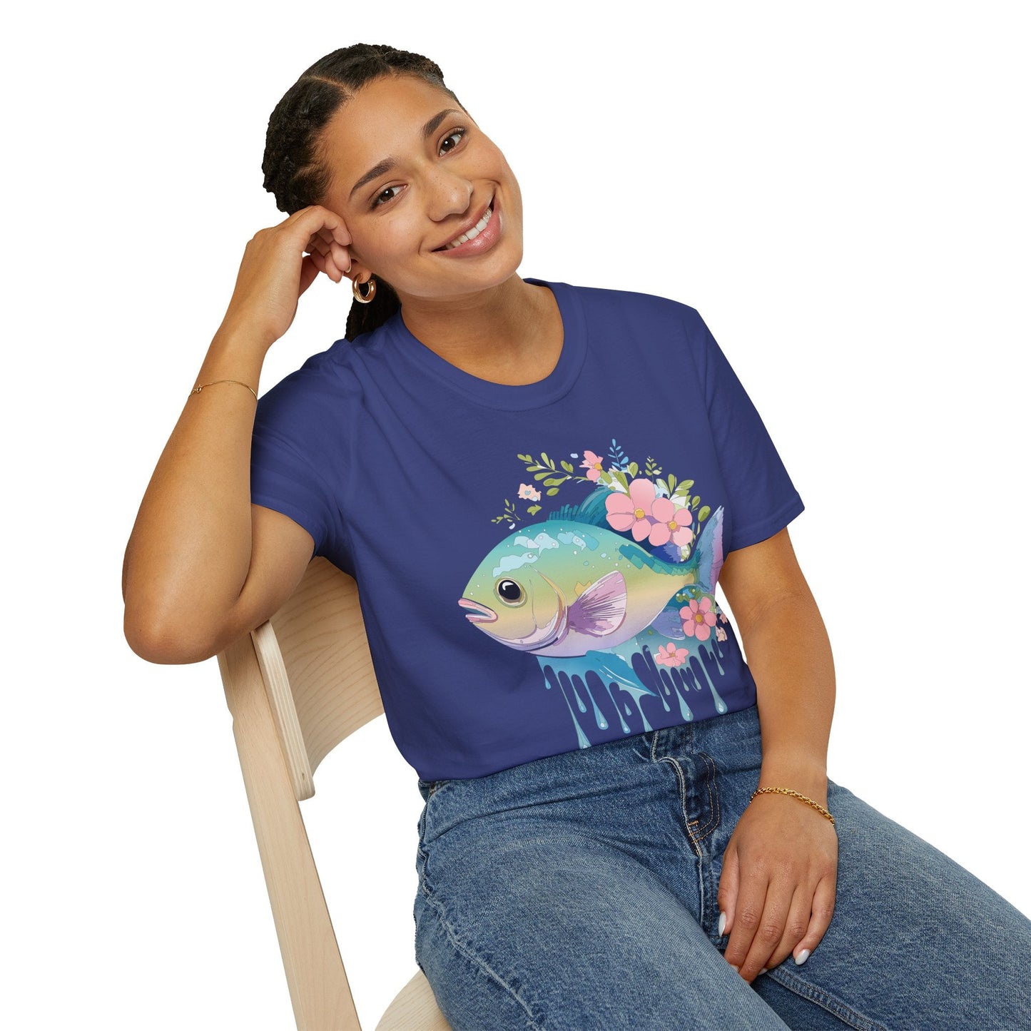 Fish Art Graphic Tee Unisex Gildan Softstyle 64000 100 Percent Ring Spun Cotton Comfortable Tee