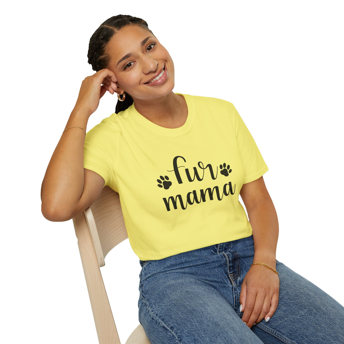 Fur Mama T-Shirt Cute Paw Print Pet Mom Unisex Cotton T-Shirt - Gildan Softstyle 64000 Tee