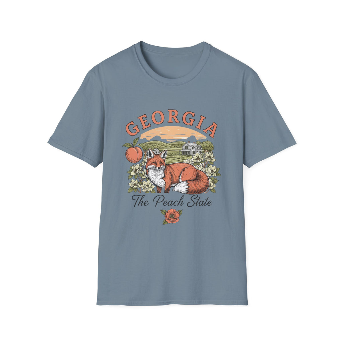 Georgia Fox T-Shirt — The Peach State Vintage Fox Graphic Travel Tourist Graphic Design Unisex 100 Cotton Gildan T-Shirt