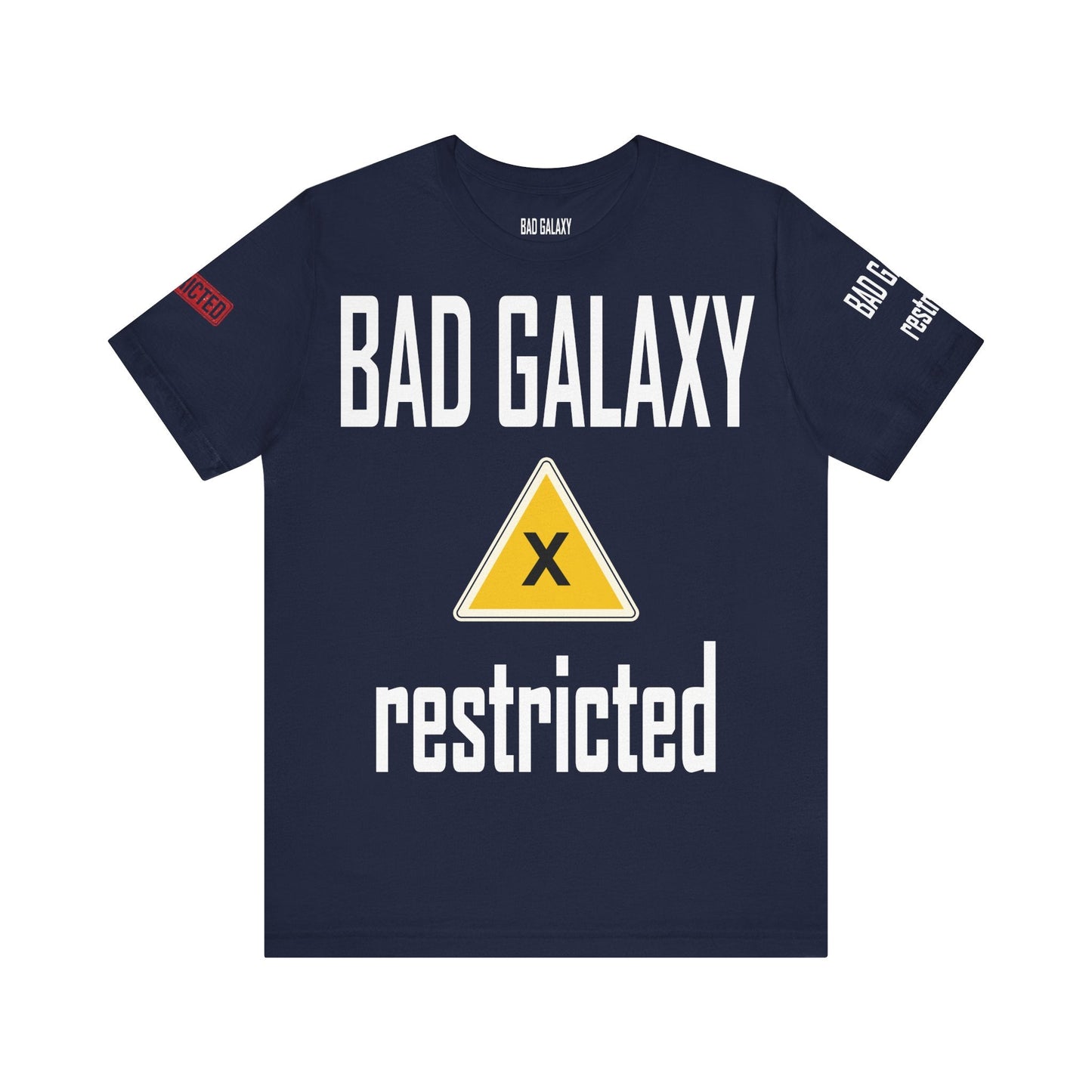 Bad Galaxy Tee Shirt With Red Stamp Made To Order 100 Percent Cotton Eco Friendly Inks USA