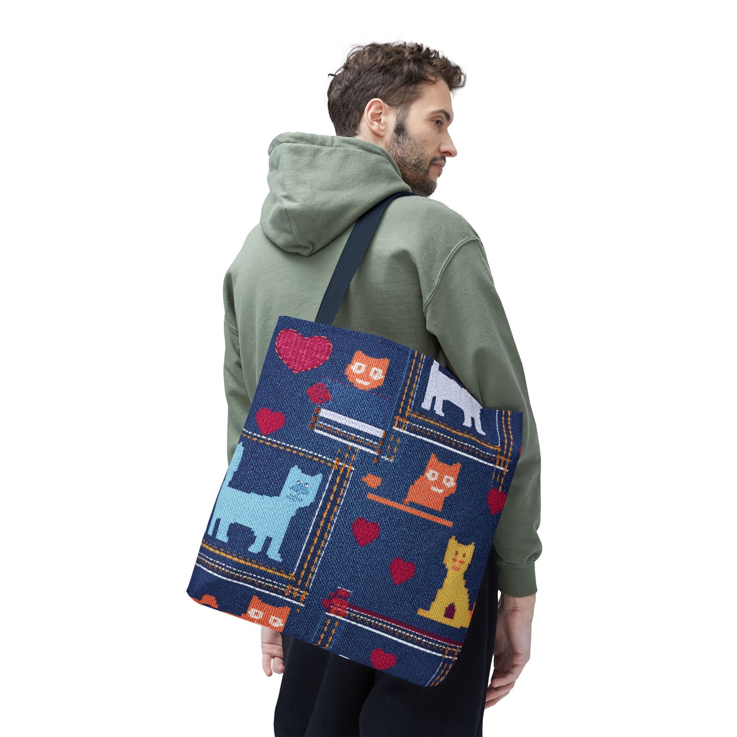 Love Day Graphic Design Denim Fabric Imitation Print Unisex Canvas Bag POLY 3 Sizes Tote Bag 201-10