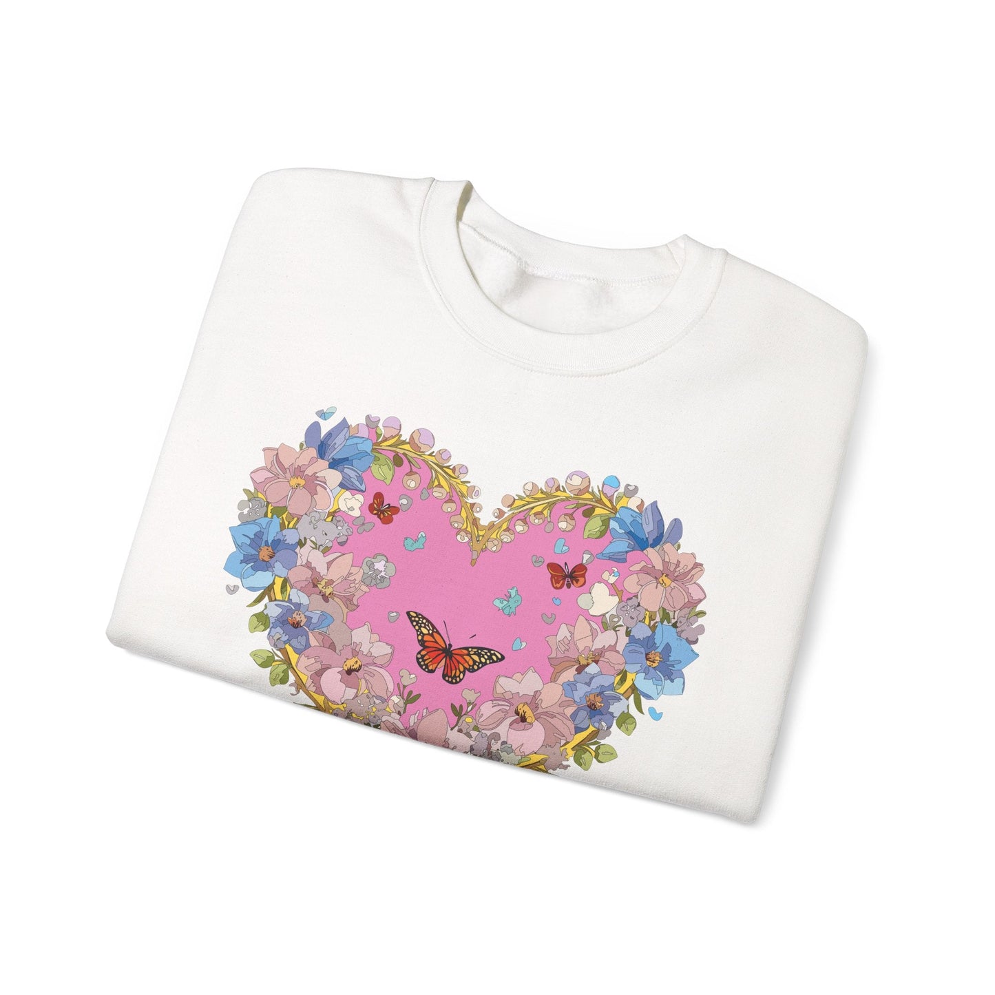 Floral Heart Sweatshirt Unisex Crewneck Gildan 18000 Fifty Fifty Cotton Polyester Valentine's Day