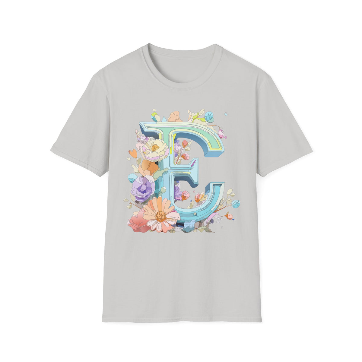 Floral Letter E T-Shirt | Botanical Monogram Tee