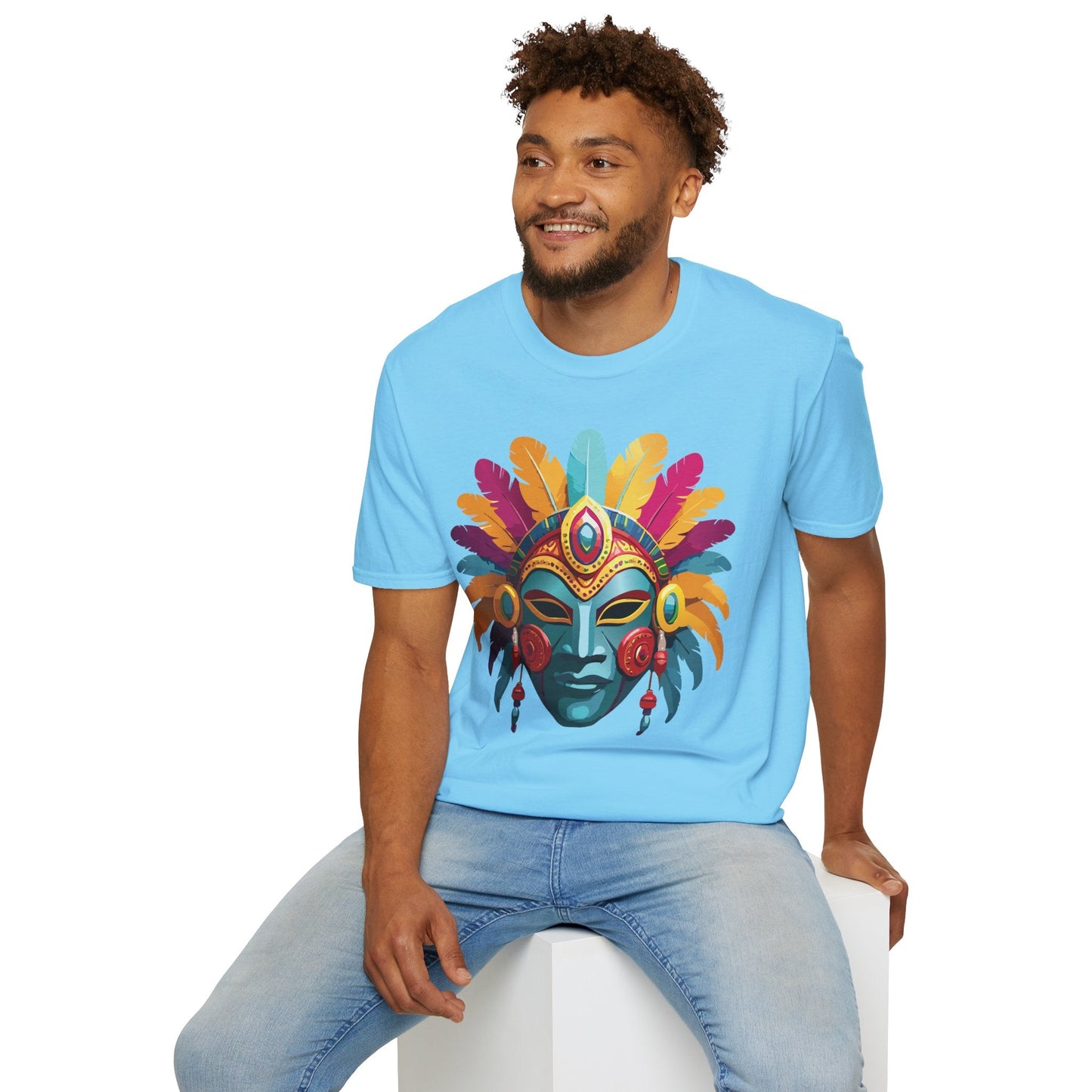 Mask Tee Shirt Unisex Short Sleeve Graphic Tee Masquerade Design 100 Percent Ring Spun Cotton