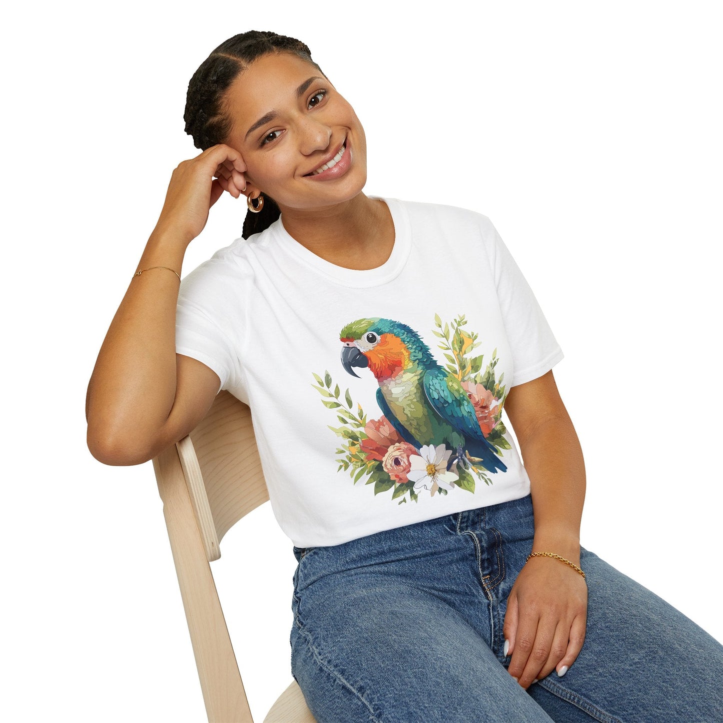 Floral Bird T Shirt Unisex Softstyle Gildan 64000 Cotton Tee for Everyday Comfort