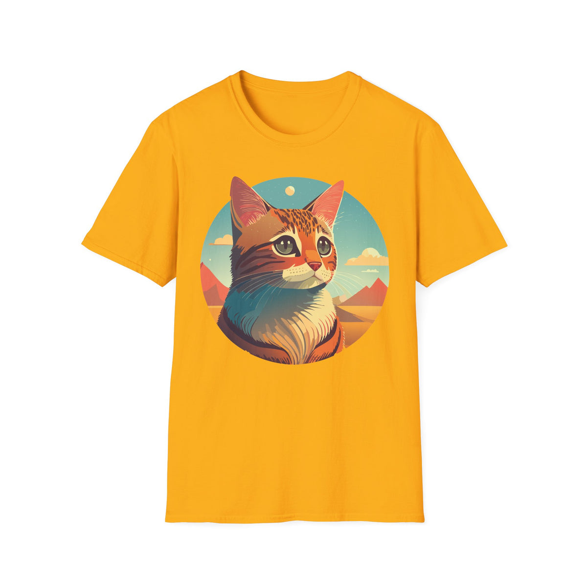 Retro Sunset Cat T-Shirt | Scenic Cat Portrait Tee