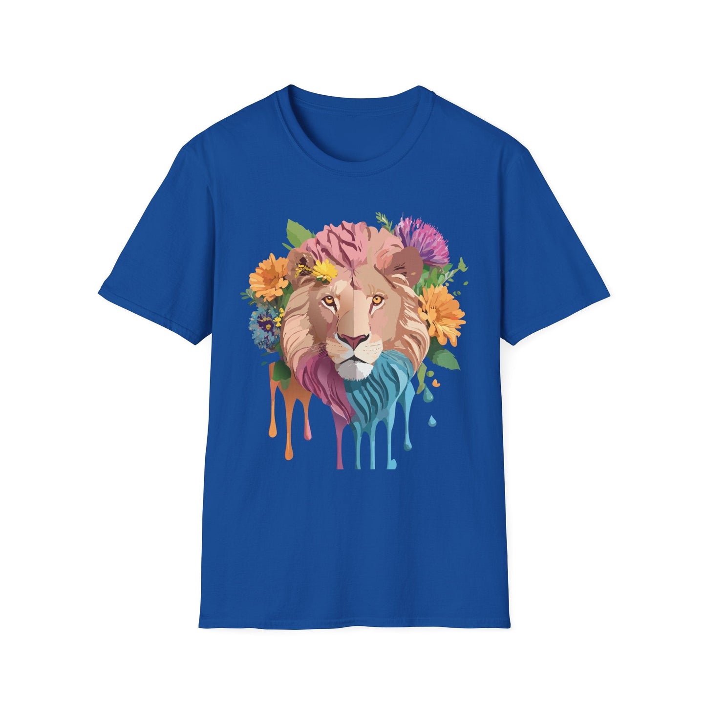 Floral Lion Shirt Unisex Tee Animal Print Gildan Softstyle 64000