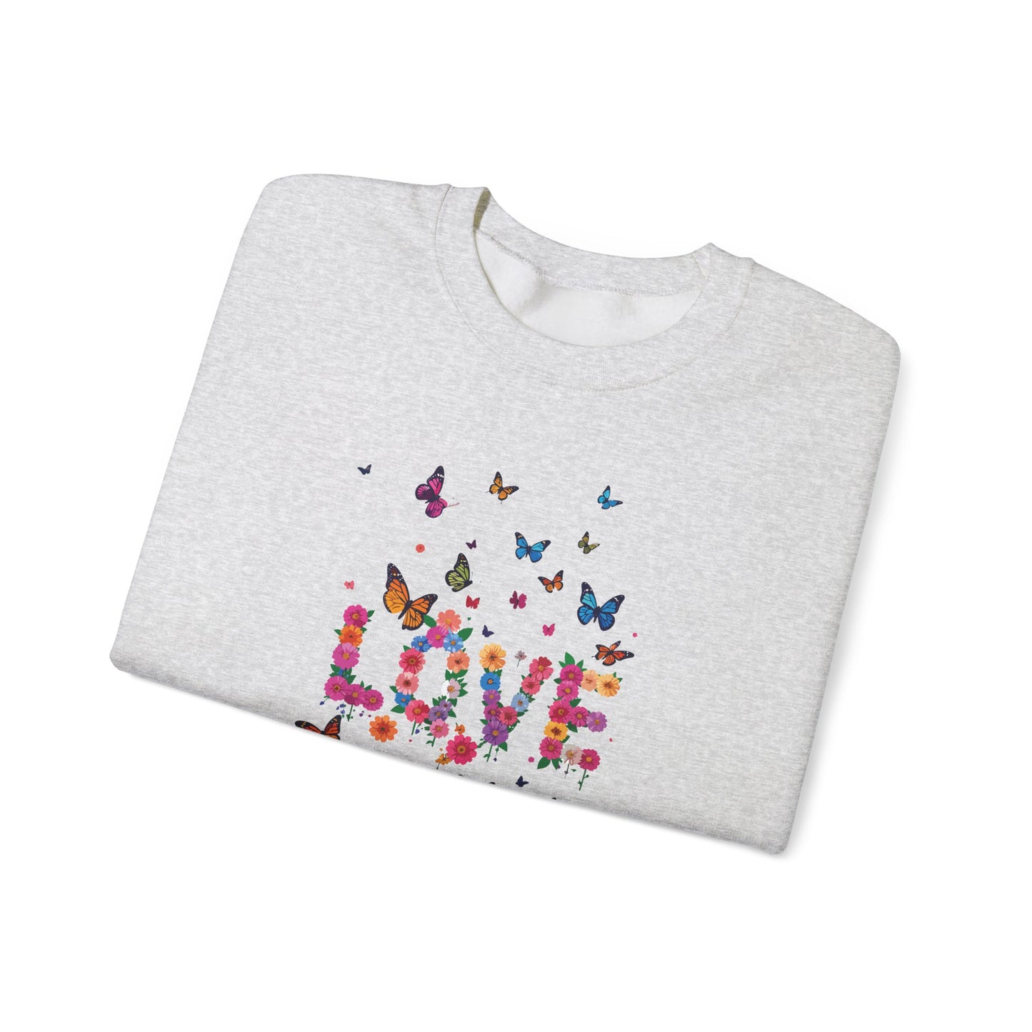 Unisex Floral Love Sweatshirt, Love Floral Sweatshirt, Floral Butterfly Sweatshirt, 50/50 Cotton-Poly Valentine's Day Sweatshirt 08