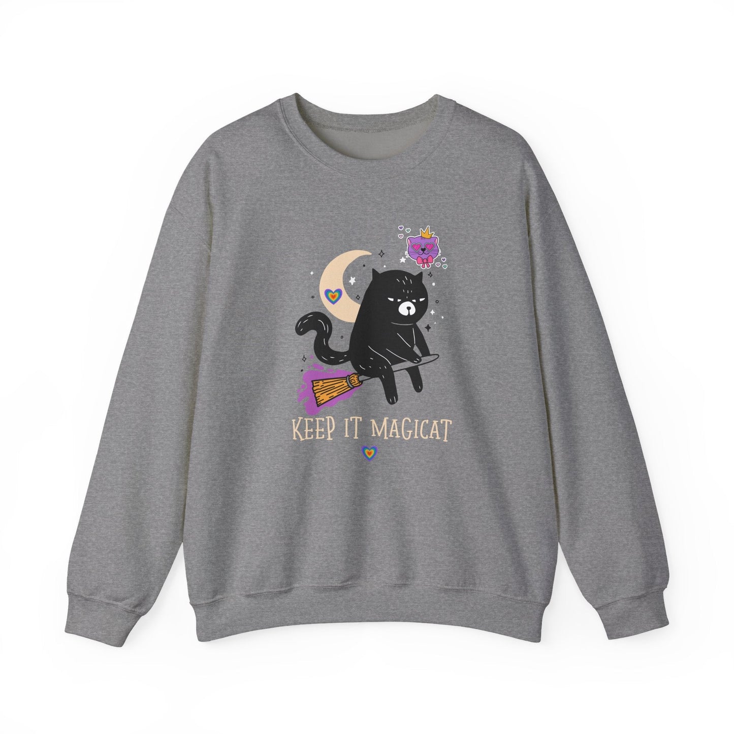 Flying Cat Heart Sweatshirt Unisex Fifty Fifty Cotton Poly Crewneck Gildan 18000 Valentines Day