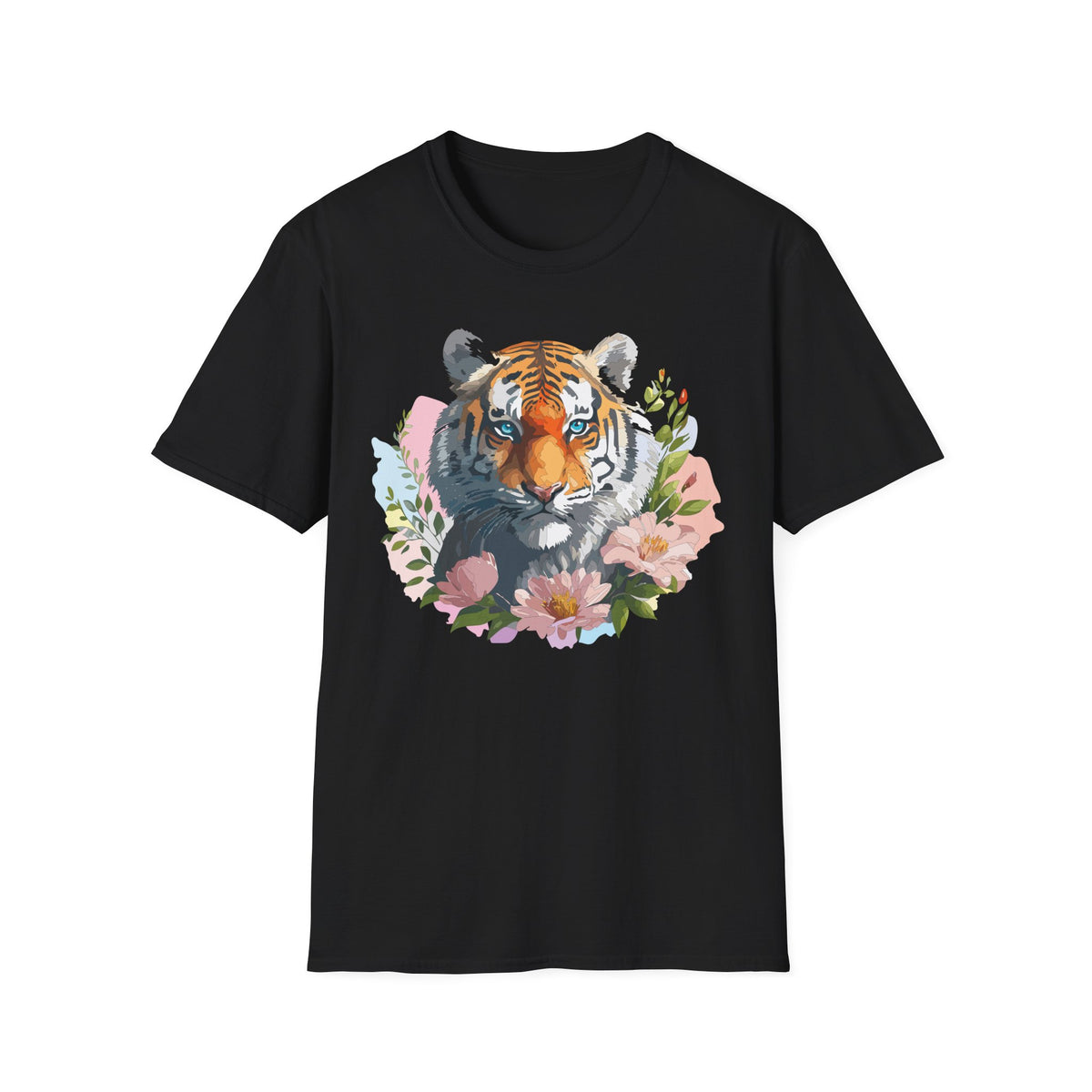 Floral Tiger Portrait T-Shirt | Watercolor Tiger Face Tee
