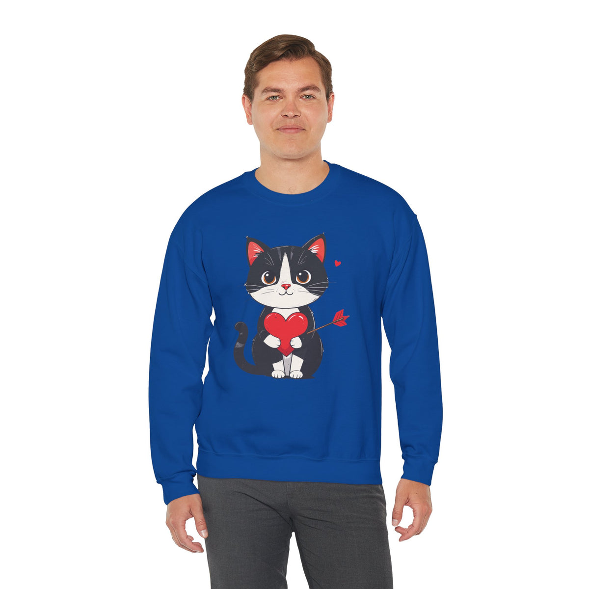 Cat Heart Sweatshirt, Heart Sweatshirt, Cat Sweatshirt, Valentine's Day Sweatshirt, 50/50 Cotton-Poly Animal Sweatshirt 103