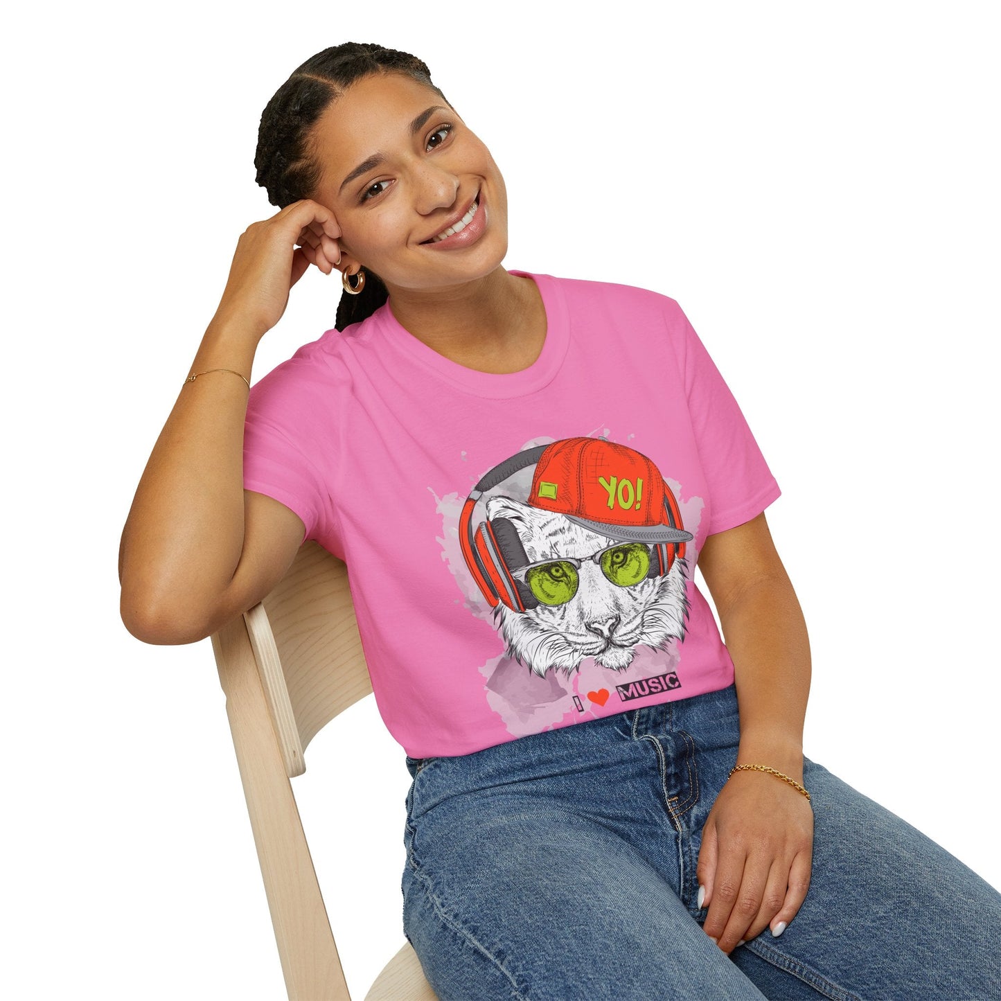 I Love Music Animals Shirt With Headphones Unisex Tee Gildan Softstyle 64000 Premium Comfort