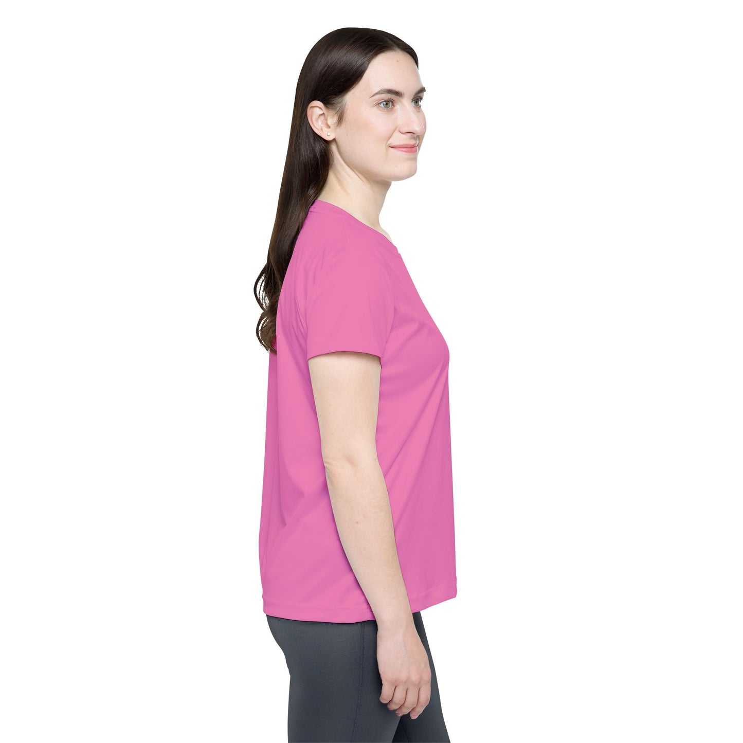 Pink Carnation Women's Sports Jersey Short Sleeves 100% Poly Solid Pink Color Print Athletic Tee