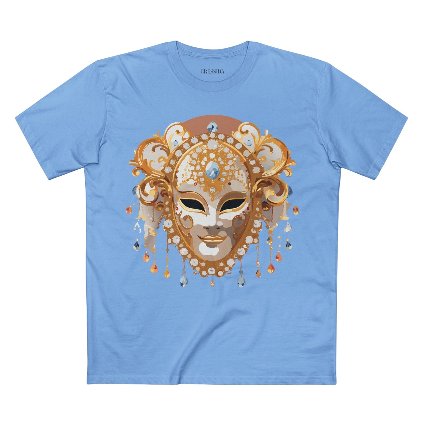 Carnival Mask Graphic T-Shirt Unisex 100 Cotton With Antique Gold Art Design Tee 15