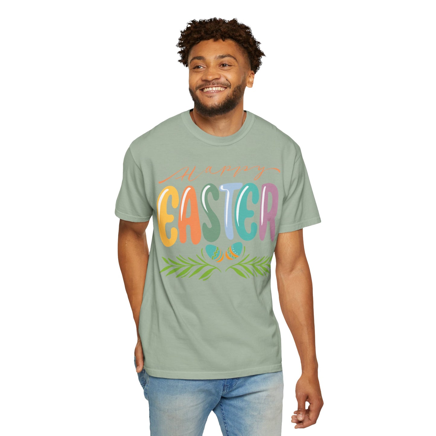 Happy Easter T-Shirt, Tee Shirt with Easter Signature, T Shirt with Easter Prints, Tee Shirt with Easter Design