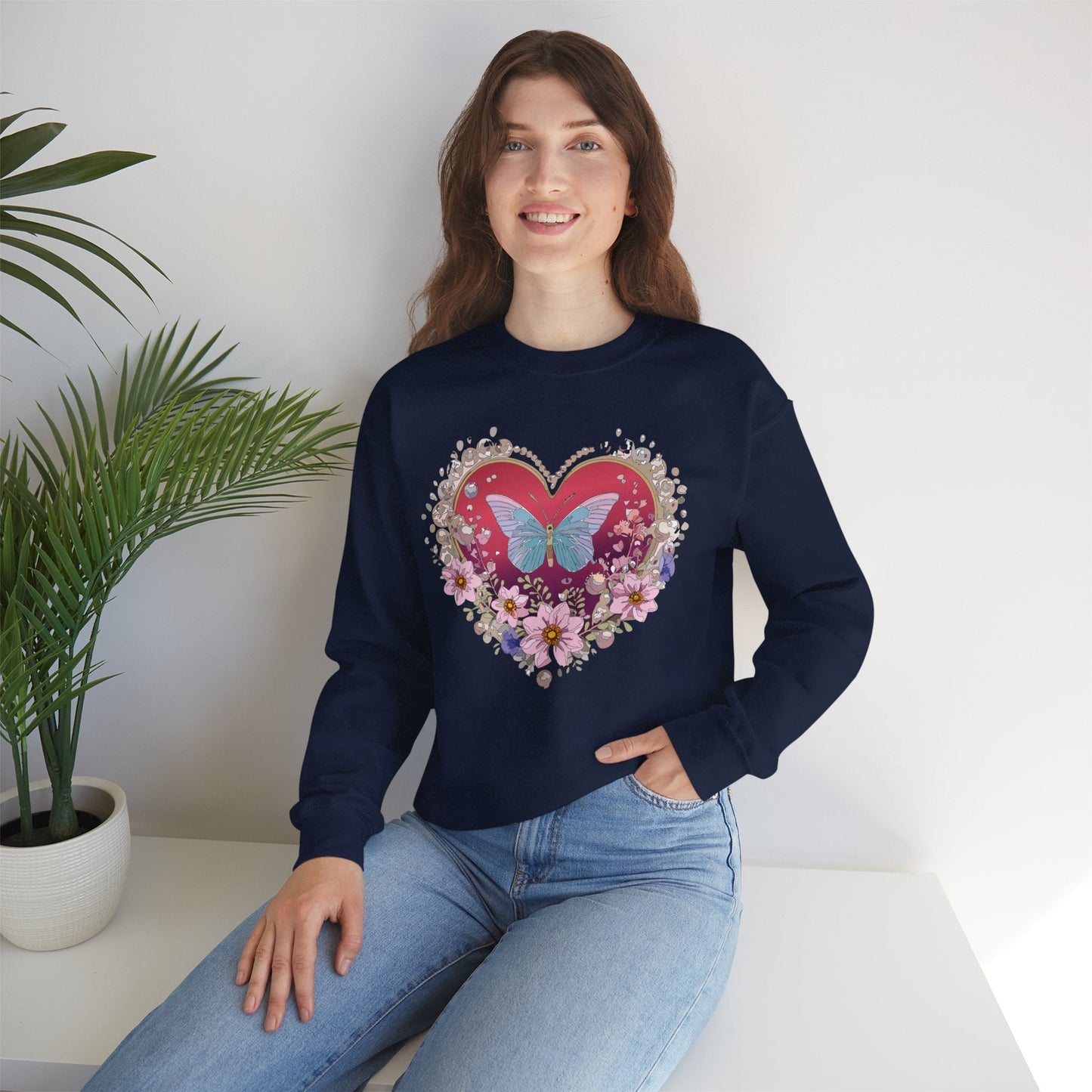 Floral Heart Sweatshirt For Valentines Day Unisex Floral Love Crewneck Sweatshirt