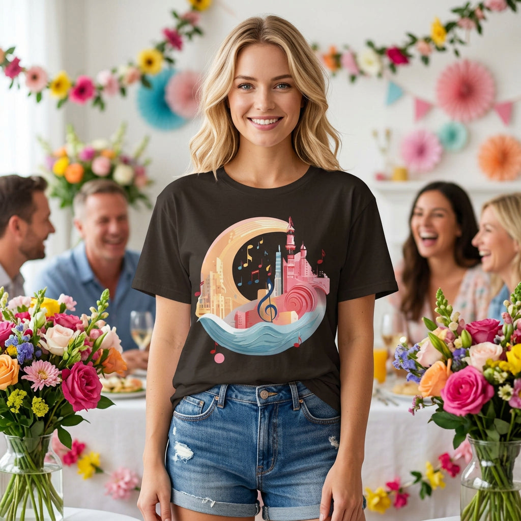 Music Graphic Unisex Cotton Bella+Canvas Tee with Art Design n157