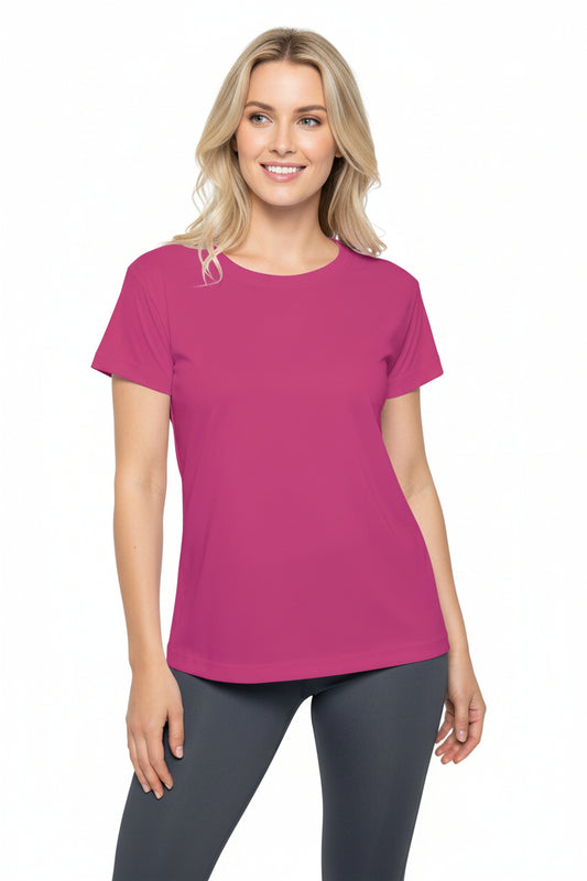 Rose Punch Women's Sports Jersey Short Sleeves 100% Poly Solid Rose Hot Pink Color Print Athletic Tee