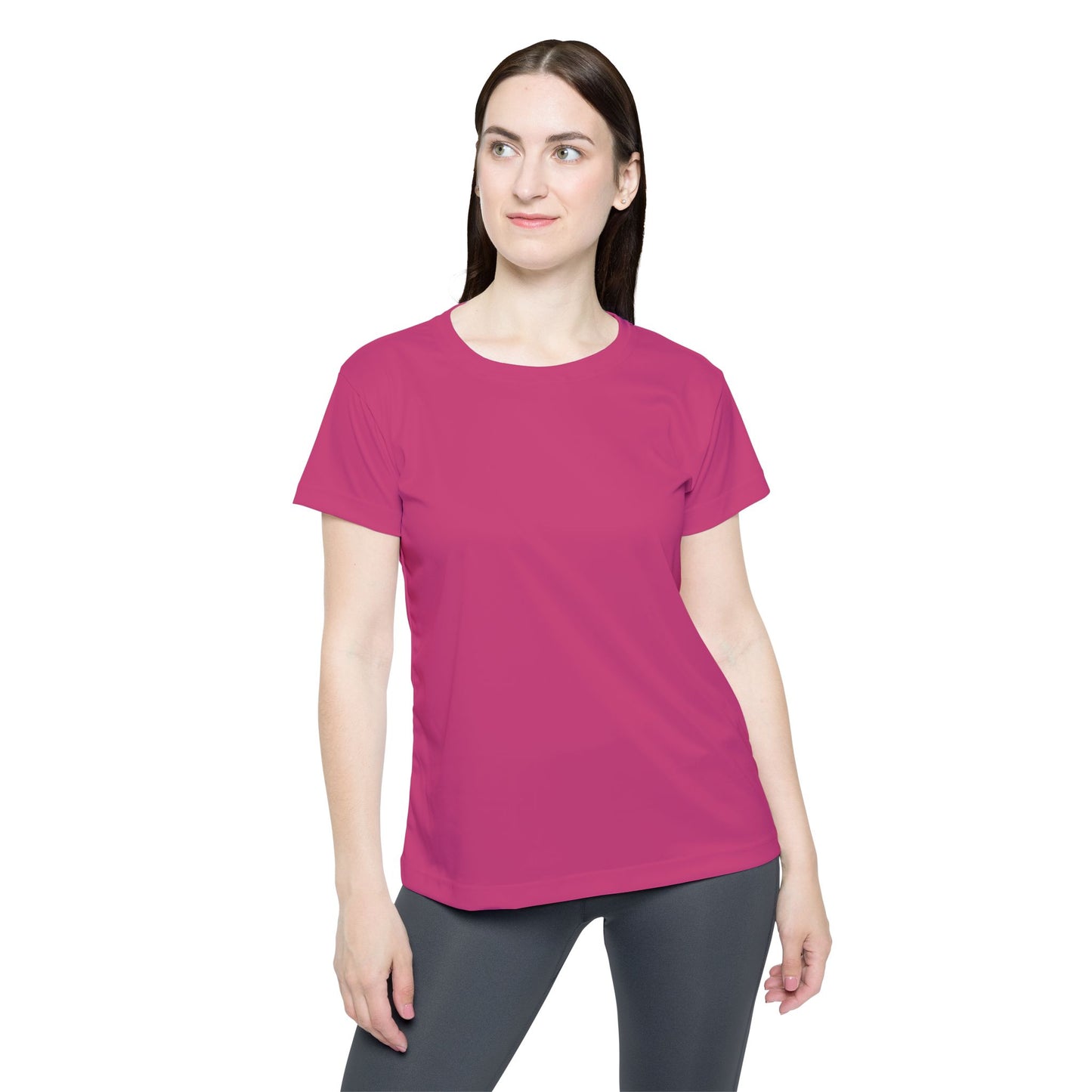 Rose Punch Women's Sports Jersey Short Sleeves 100% Poly Solid Rose Hot Pink Color Print Athletic Tee