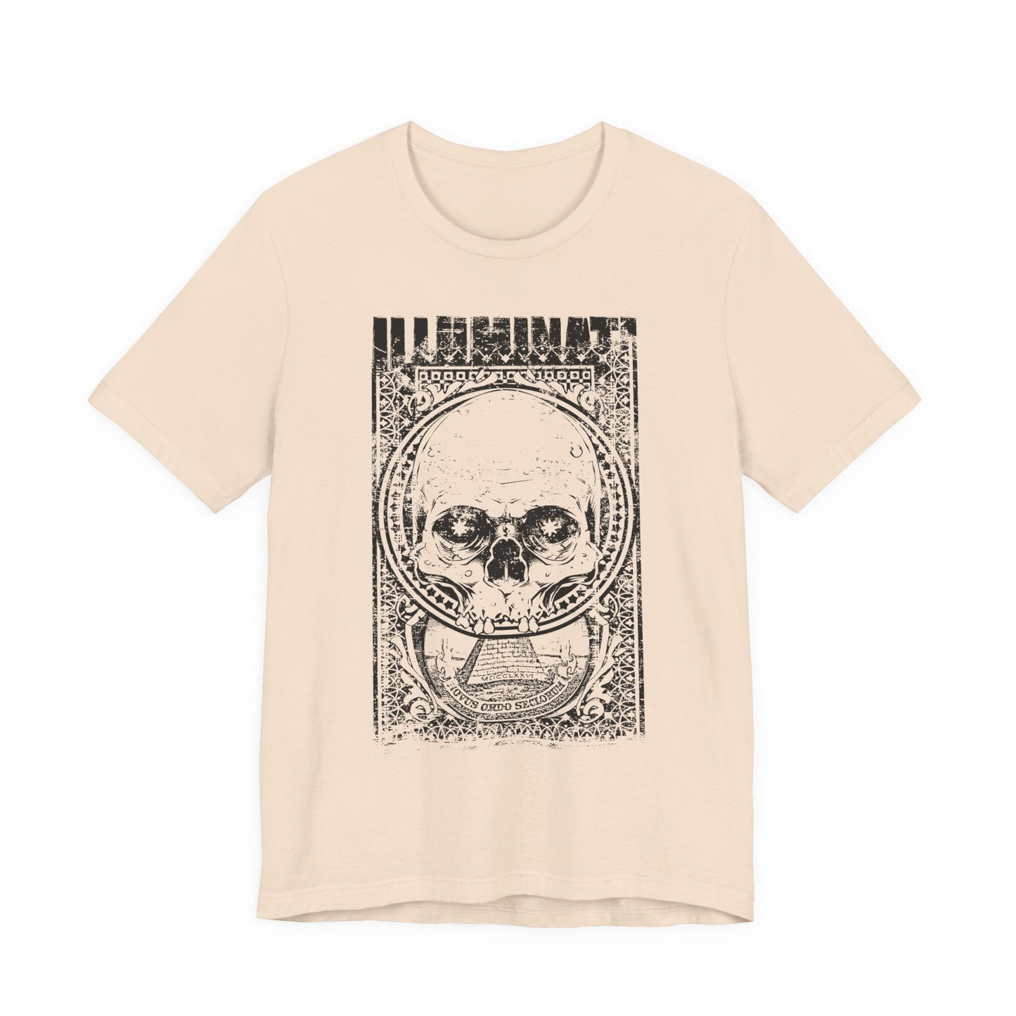 Skull Circle Graphic T-Shirt Vintage Etching Illustration Art Design Tee A-9