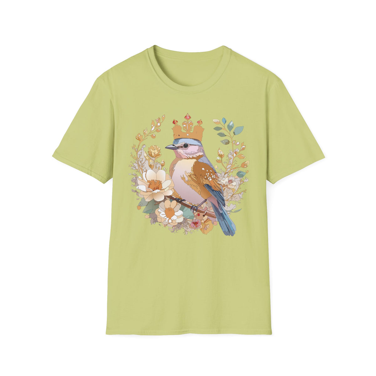 Crowned Blue Jay Bird Floral Illustration T-Shirt | Nature Bird Tee