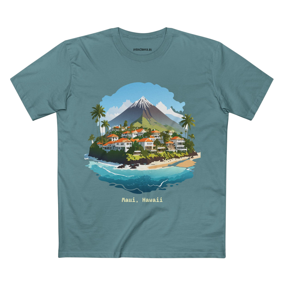 Maui Hawaii Island Landscape T-Shirt | Tropical Beach Village Print