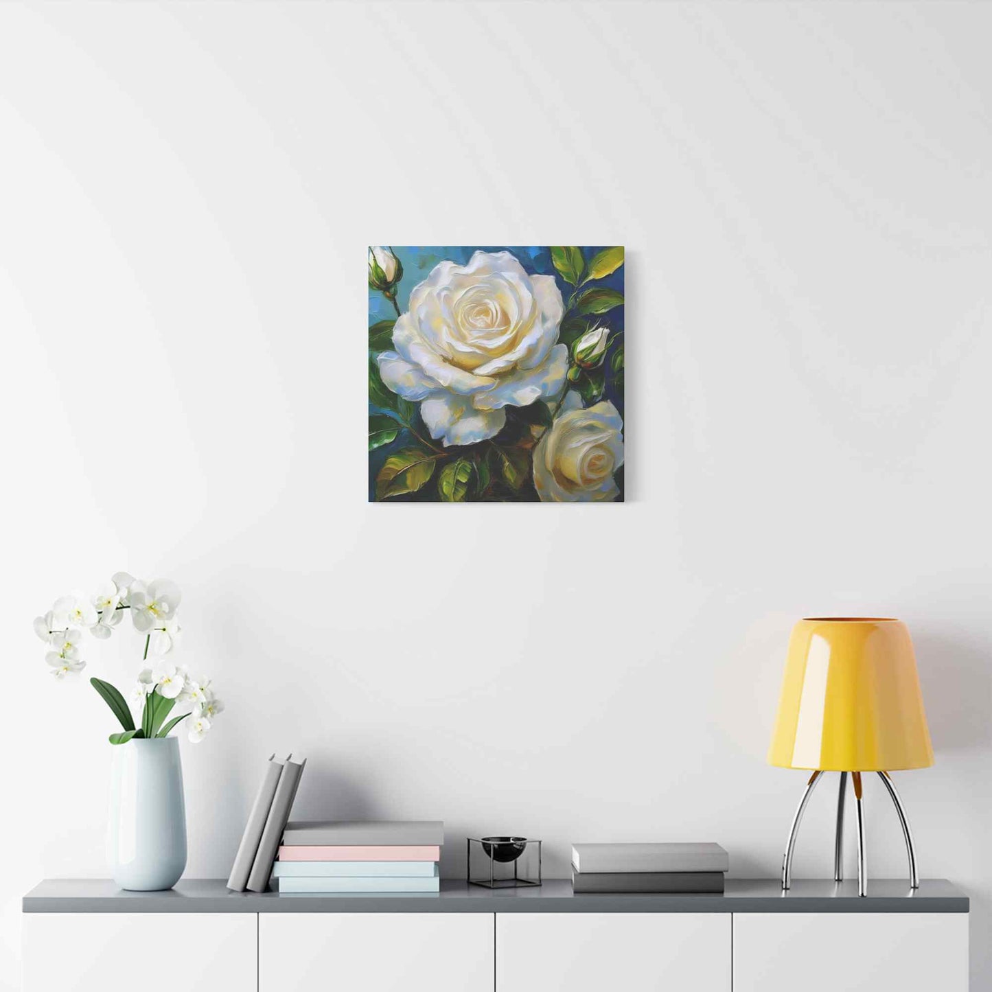 White Roses Print Canvas, Roses Oil Paint Print 20x20, 24x24, 30x30, 32x32, 36x36, Floral Art Design Print Non-Frame MC-19