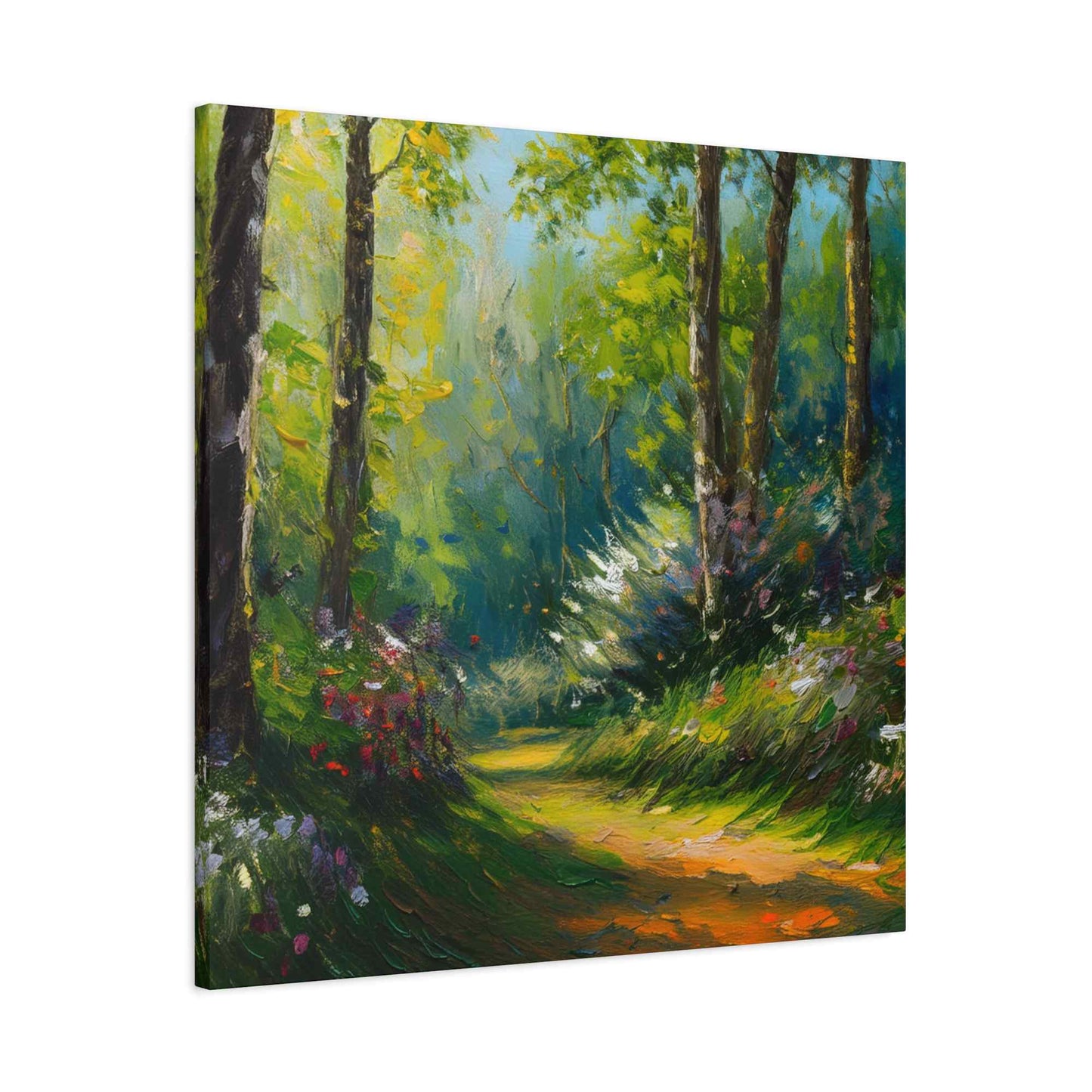 Summer Forest Print Canvas, Oil Paint Print 20x20, 24x24, 30x30, 32x32, 36x36 Art Design Print Pine-Wood Inner Frame MC-88