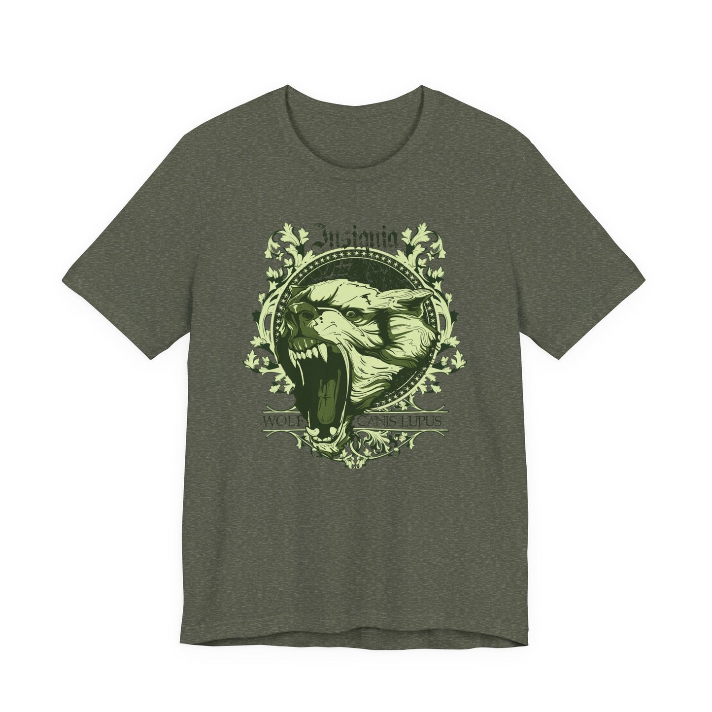 Howling Wolf Skull Tee Gothic Vintage Crest, Green Graphic Shirt Art-54