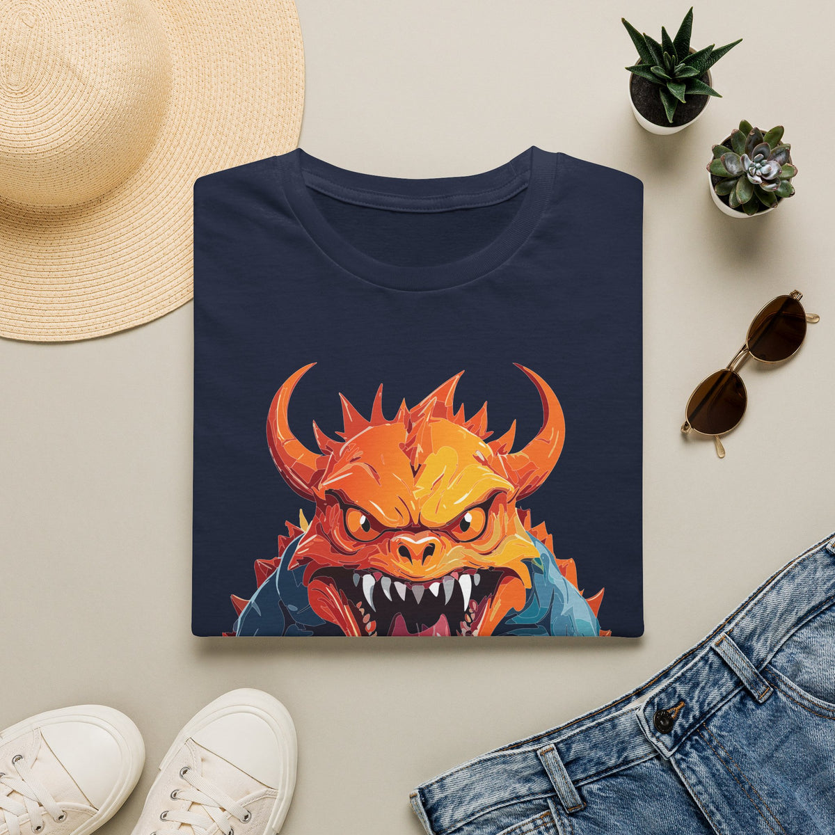 Monster Roar T‑Shirt — Fierce Orange Dragon Cartoon Graphic Tee Unisex 100 Cotton Gildan T-Shirt