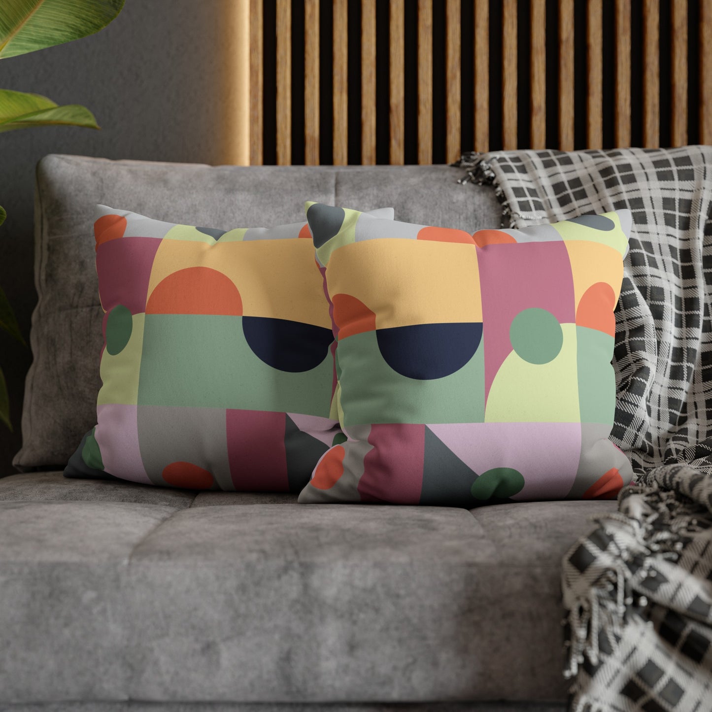 Faux Suede Pillowcase with Abstract print