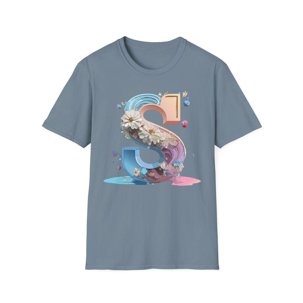 Floral Letter S T-Shirt | Pastel 3D Initial Monogram