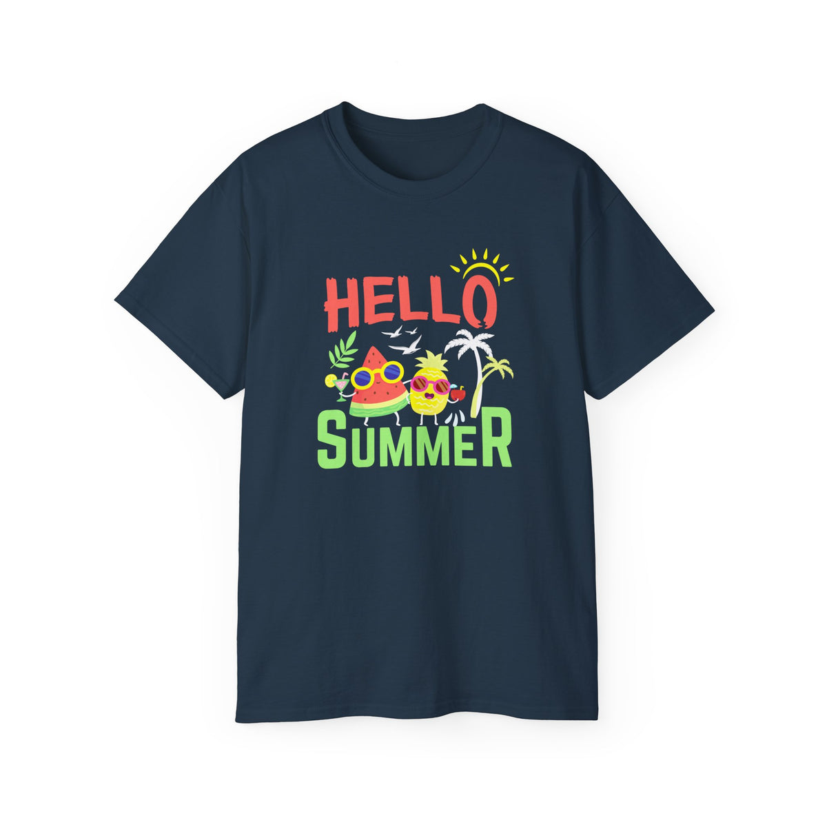 Hello Summer T-Shirt | Sunglasses Pineapple Palm Tree Summer Tee