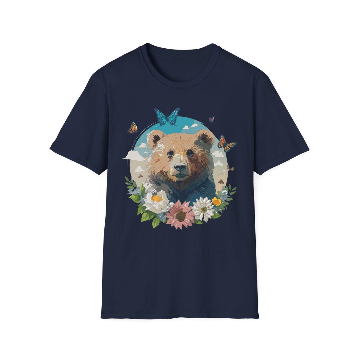 Floral Bear Wildlife Graphic Tee Unisex 100 Cotton Gildan T-Shirt