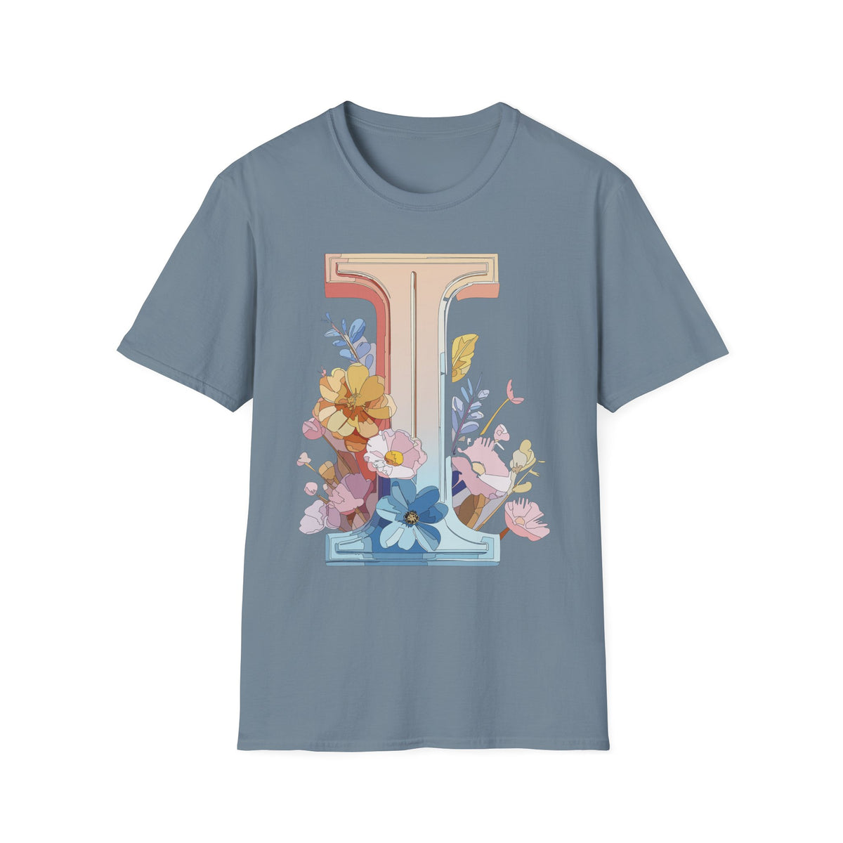 Floral Letter I T-Shirt | Monogram Initial Tee