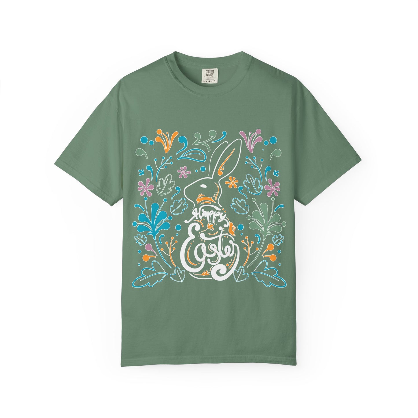 Easter Bunny Floral T-Shirt, Tee Shirt with Easter Signature, T Shirt with Easter Prints, Tee Shirt with Easter Design