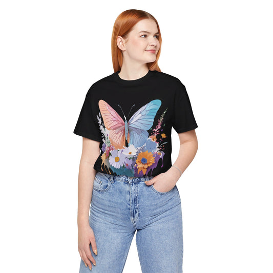 Butterfly Graphic Unisex 100 Cotton Lightweight Vintage Floral Design Jersey Tee 62