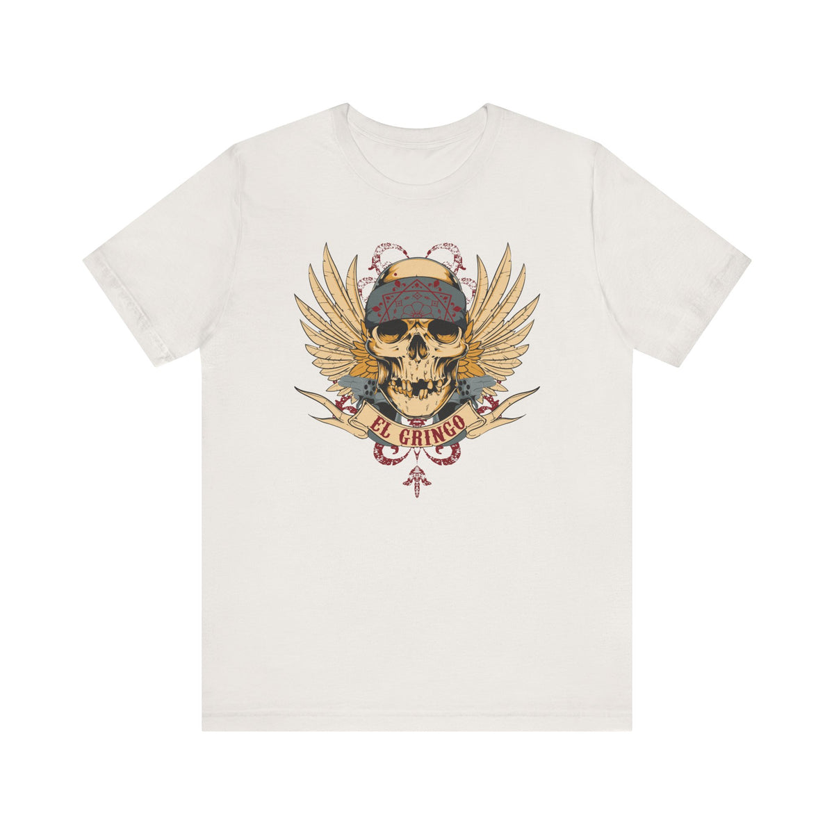 El Gringo Skull with Wings T-Shirt Vintage Tattoo Style Unisex Cotton Art-53