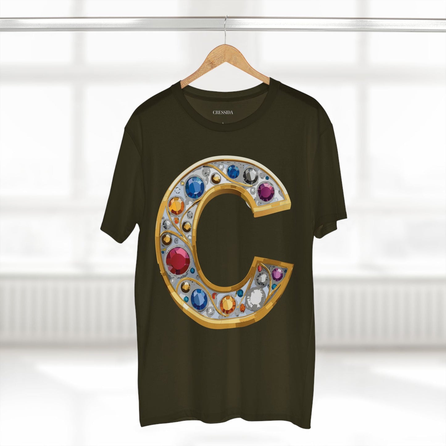 Letter C Graphic Design Tee Unisex 100 Cotton With Antique Gold Letters Artwork T-Shirt