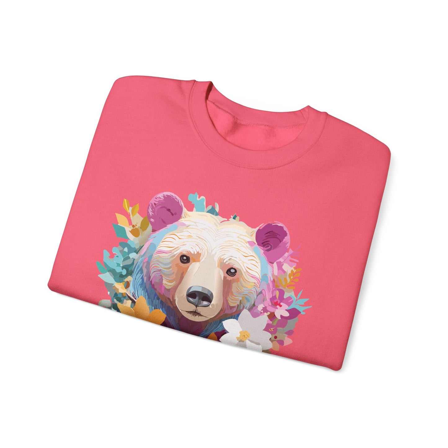 Unisex Floral Bear Sweatshirt With Art Design Gildan 18000 Crewneck