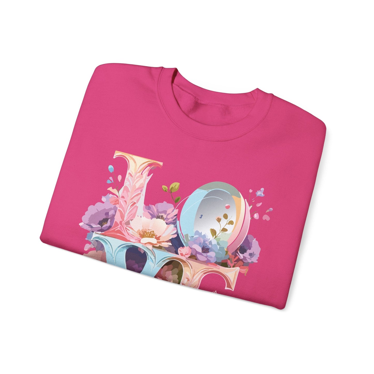 Floral Love Sweatshirt Unisex Crewneck Fifty Fifty Cotton Polyester Valentine Gift