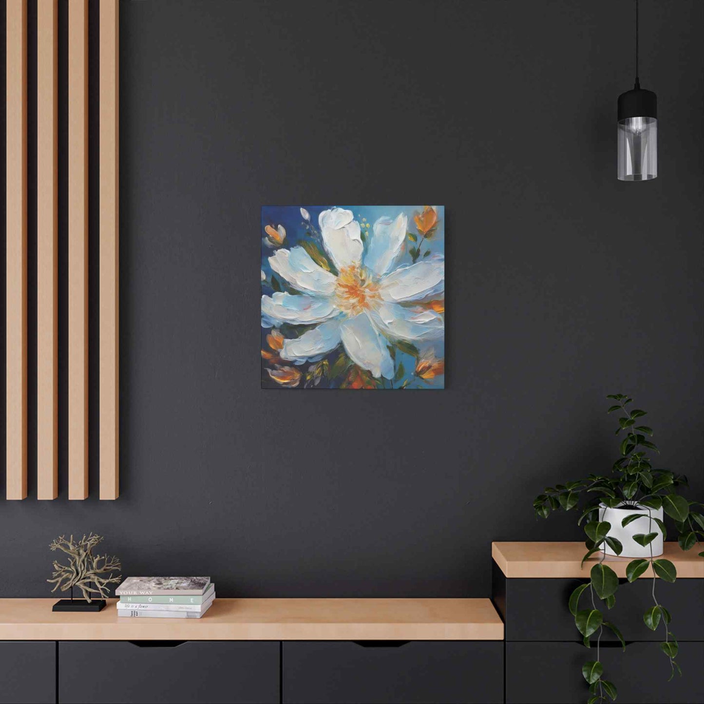 White Flower Print Canvas, White Flower Oil Paint Print 20x20, 24x24, 30x30, 32x32, 36x36, Art Design Print Non-Frame MC-4