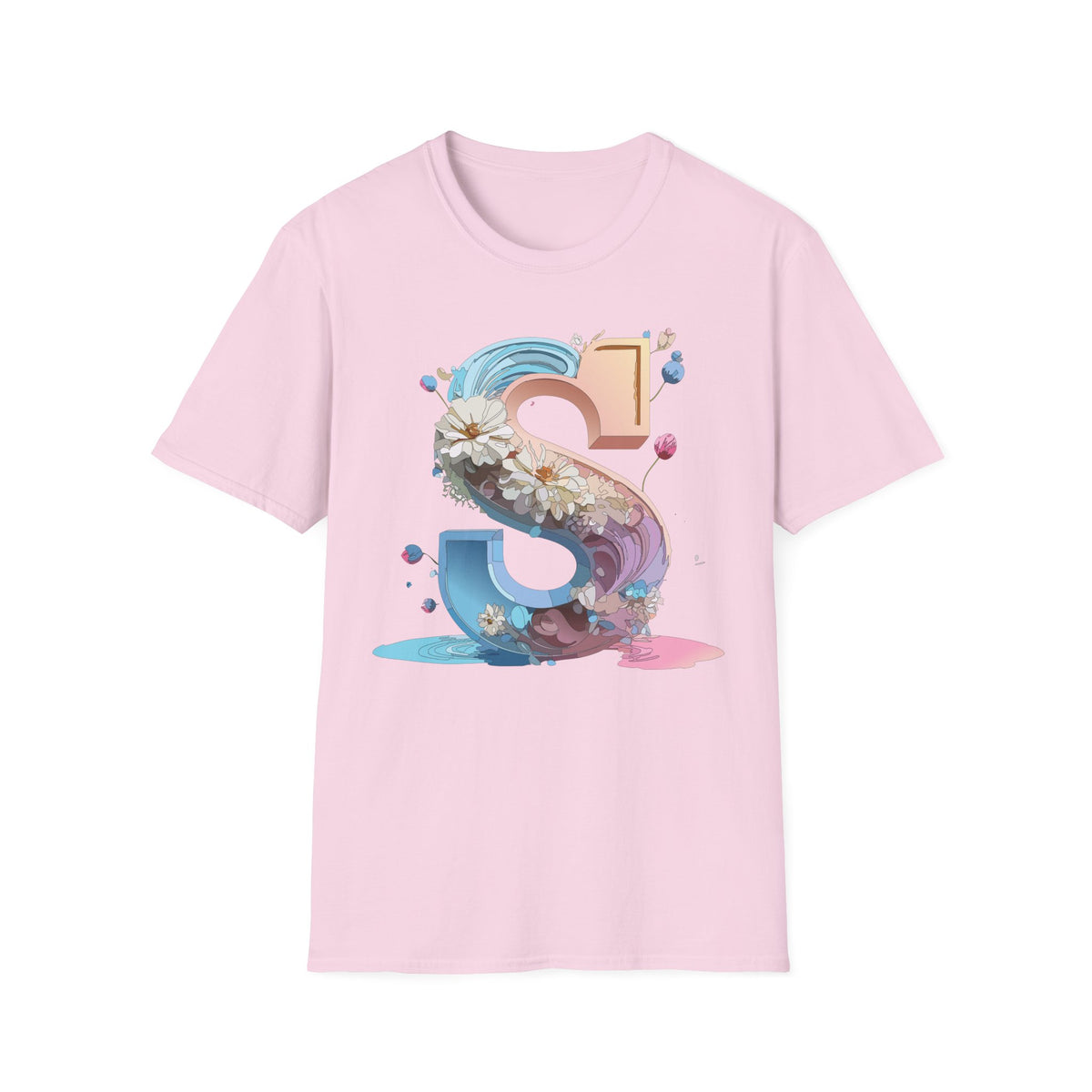 Floral Letter S T-Shirt | Pastel 3D Initial Monogram