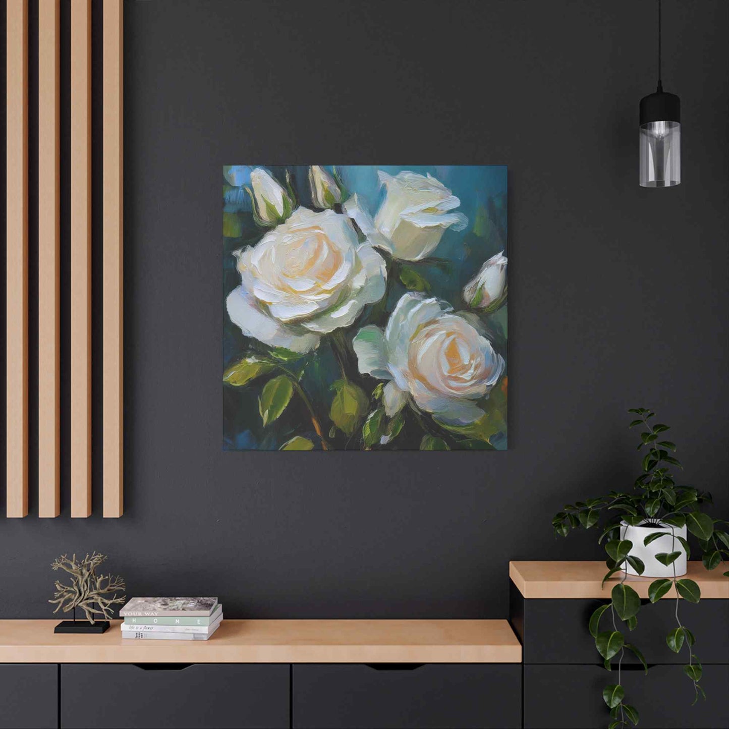 White Roses Print Canvas, Roses Oil Paint Print 20x20, 24x24, 30x30, 32x32, 36x36, Floral Art Design Print Non-Frame MC-20