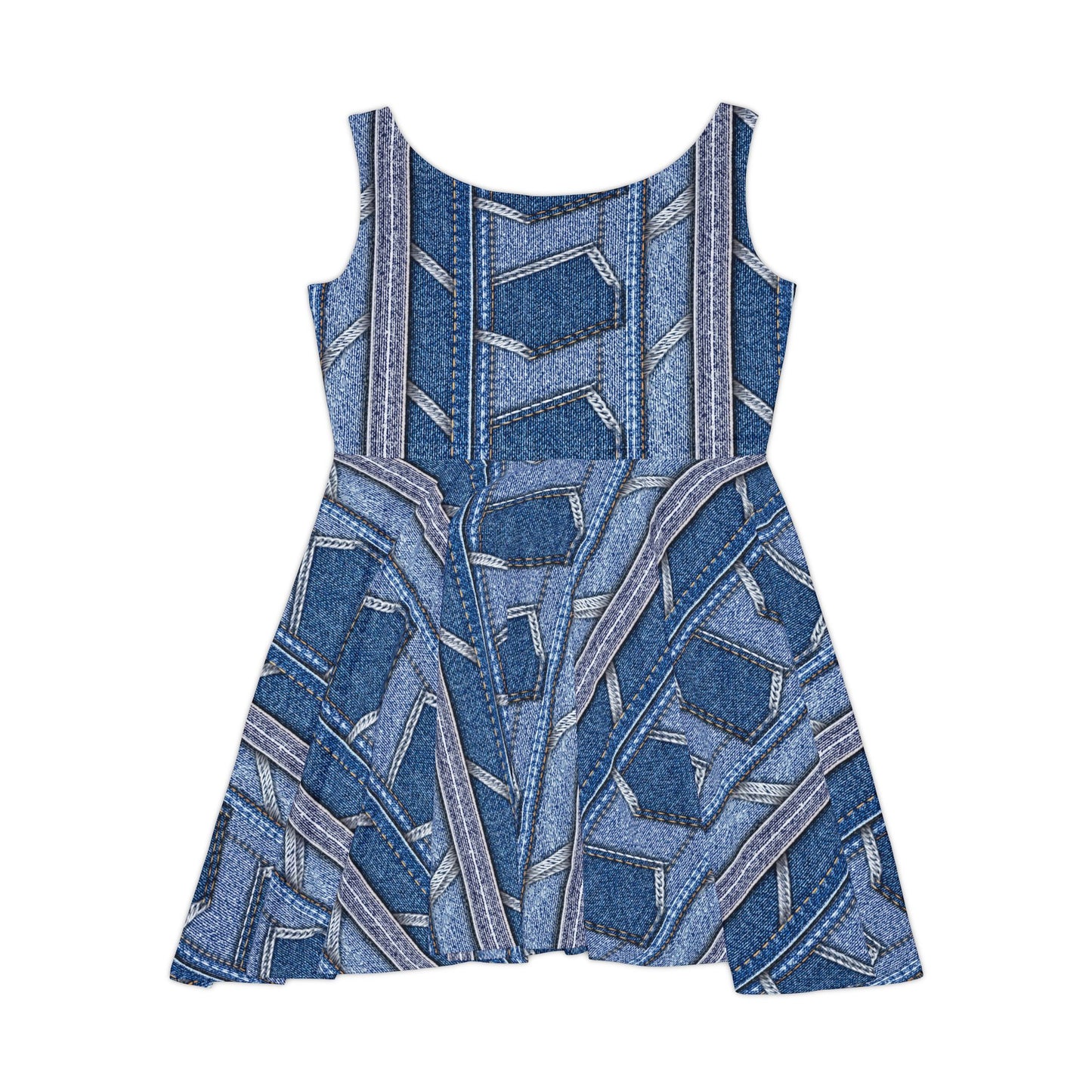 Women Denim Print Skater Dress, Denim Print Poly-Span Dress - 29