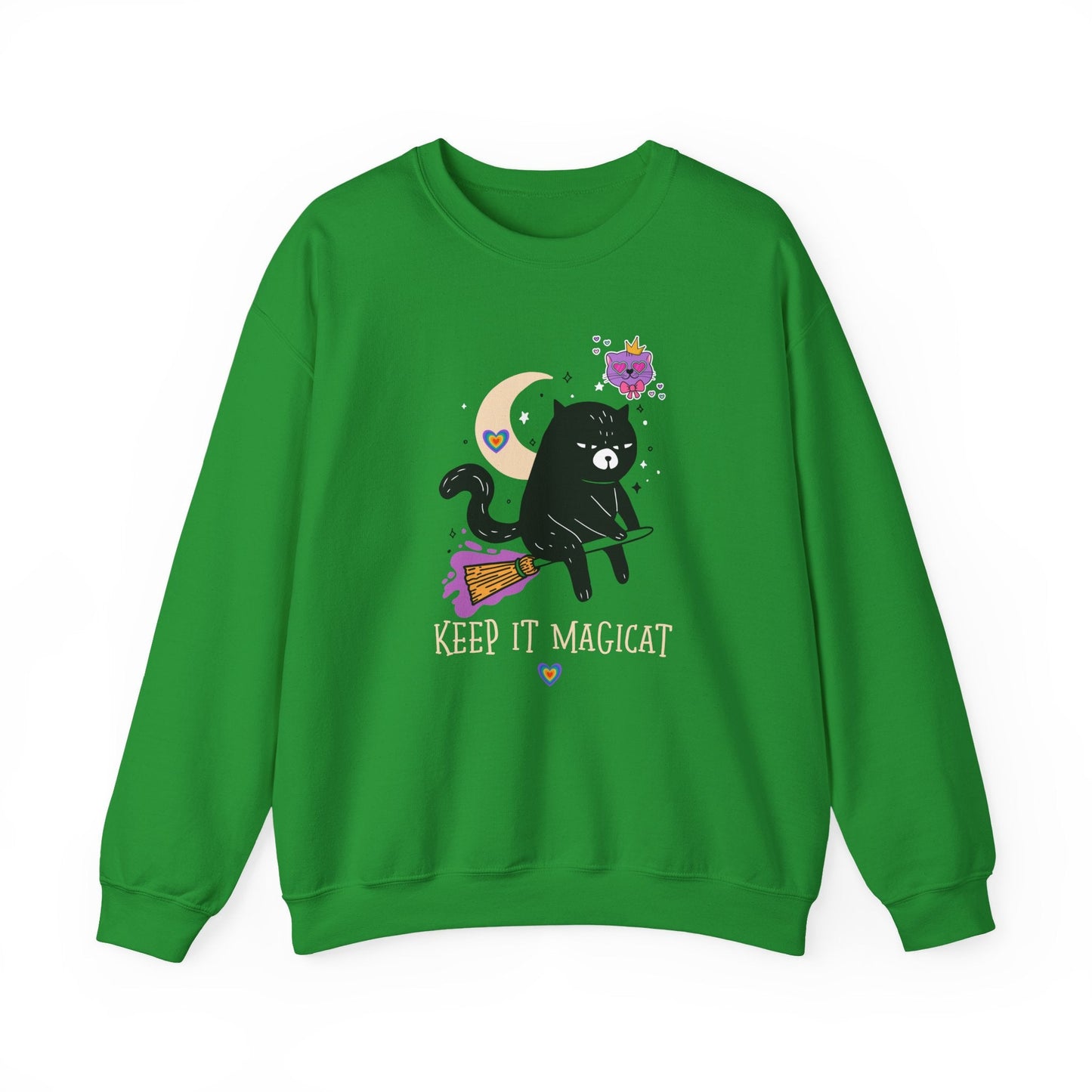 Flying Cat Heart Sweatshirt Unisex Fifty Fifty Cotton Poly Crewneck Gildan 18000 Valentines Day