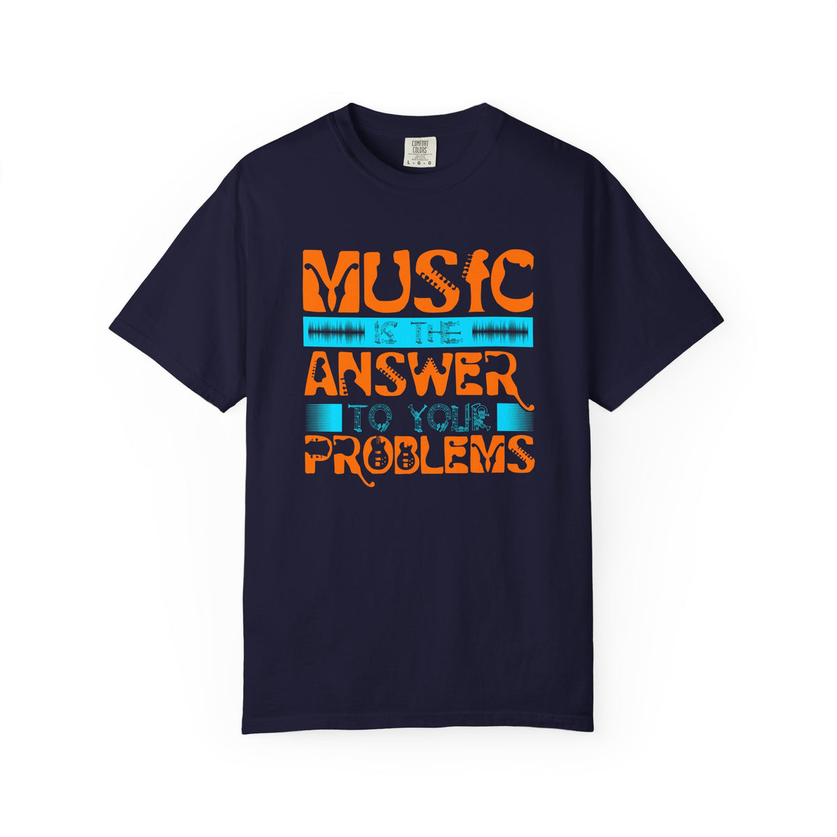 Music Is the Answer T-shirt Graphic Retro Orange Teal Text Unisex Cotton Tee 073