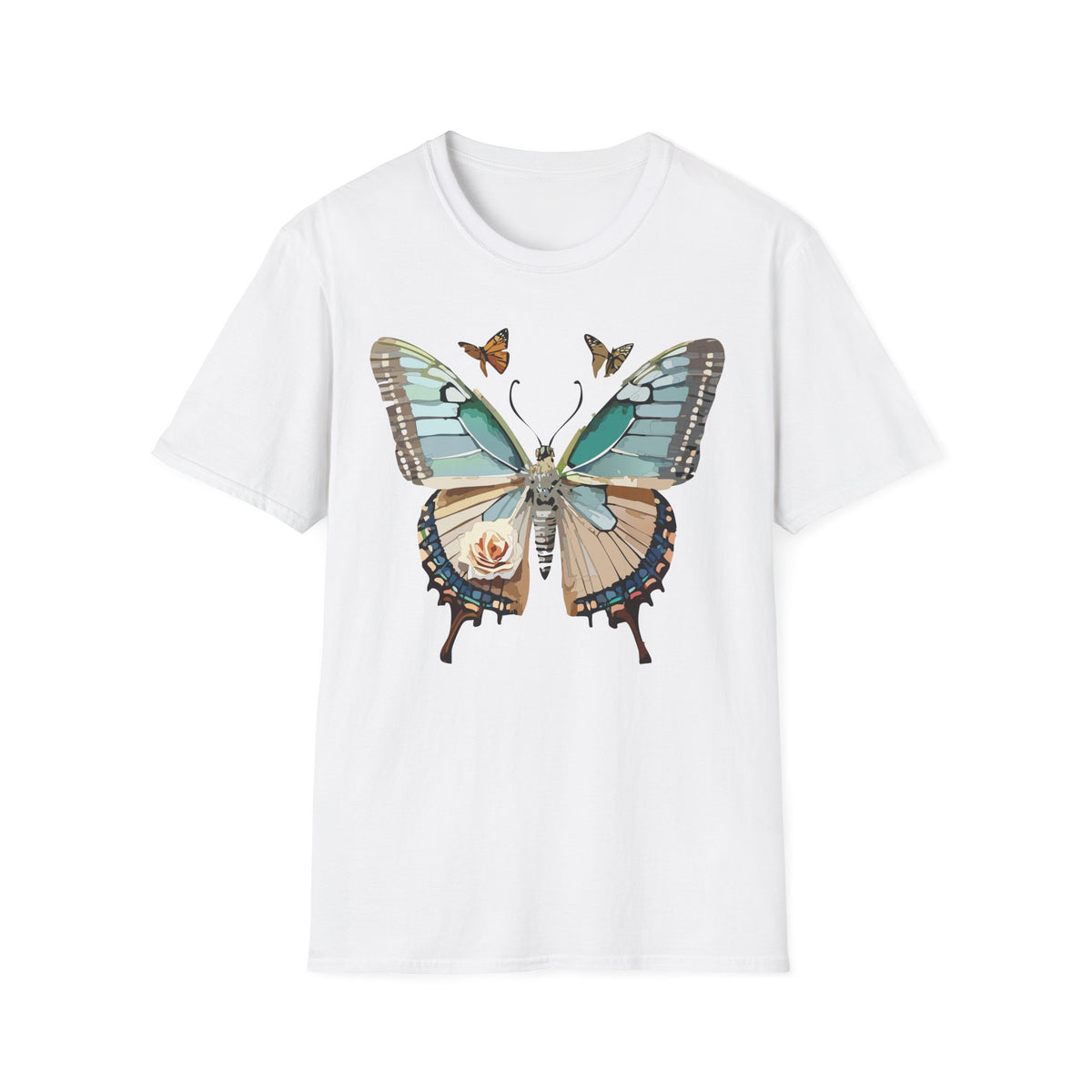 Blue Floral Butterfly T-Shirt | Vintage Botanical Wings Graphic Tee Unisex 100 Cotton Gildan T-Shirt
