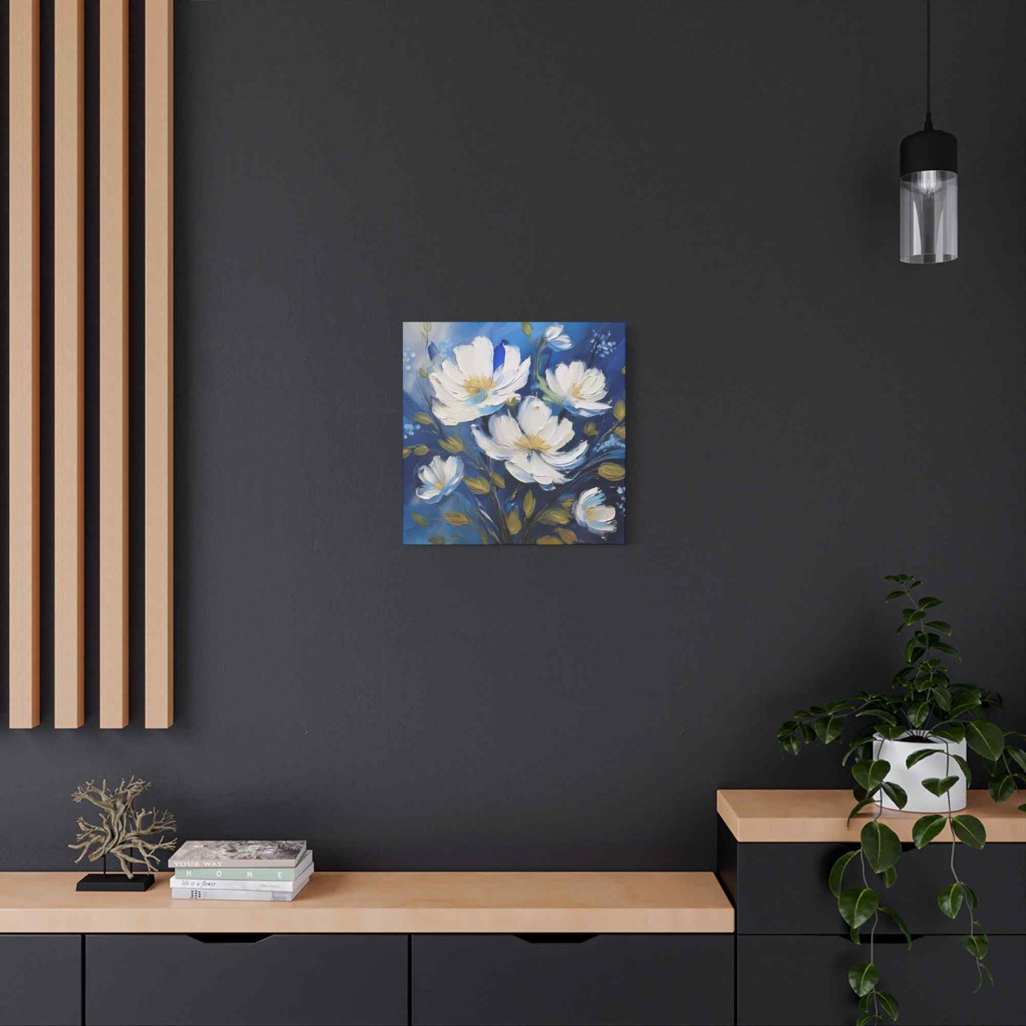 White Flowers Print Canvas, White Flowers Oil Paint Print 20x20, 24x24, 30x30, 32x32, 36x36, Art Design Print Non-Frame MC-8
