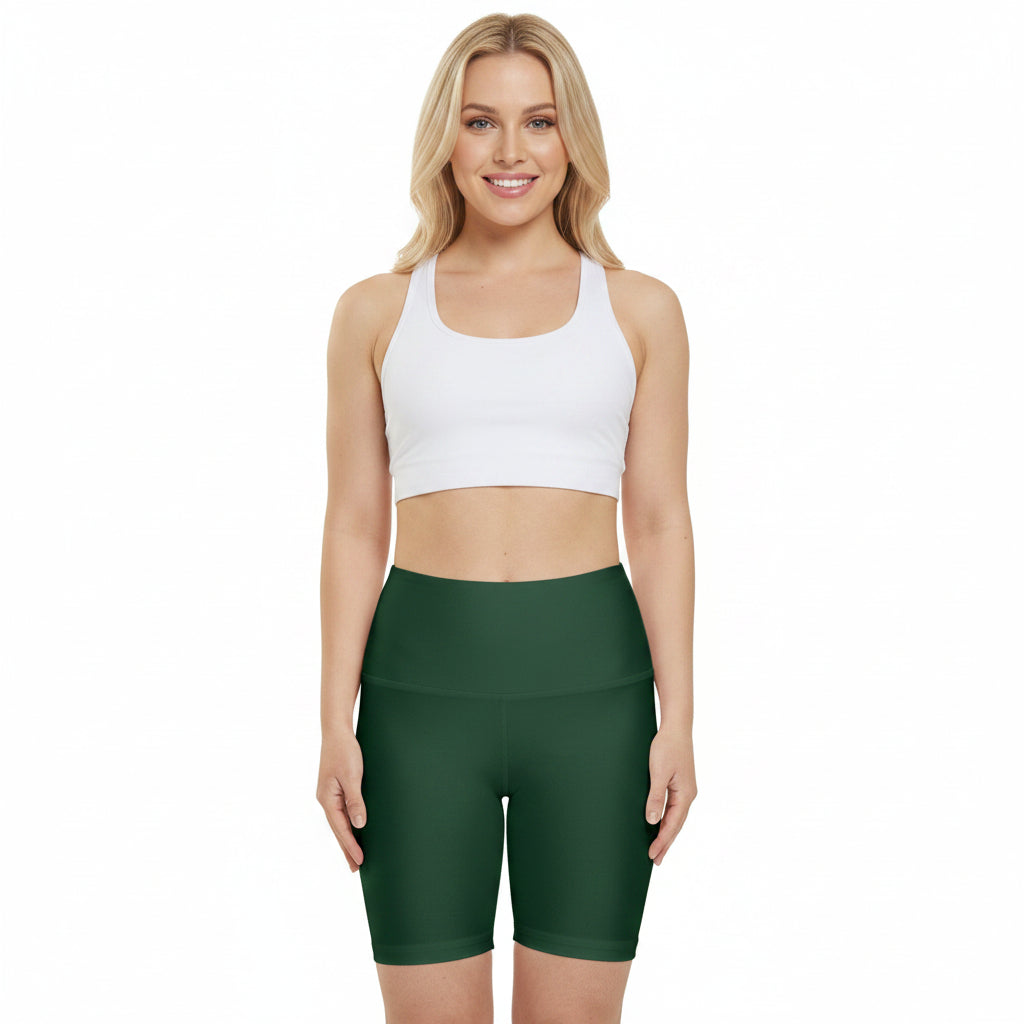 Dark Spruce Green Women's Forest Green High-Waist Workout Bike Shorts